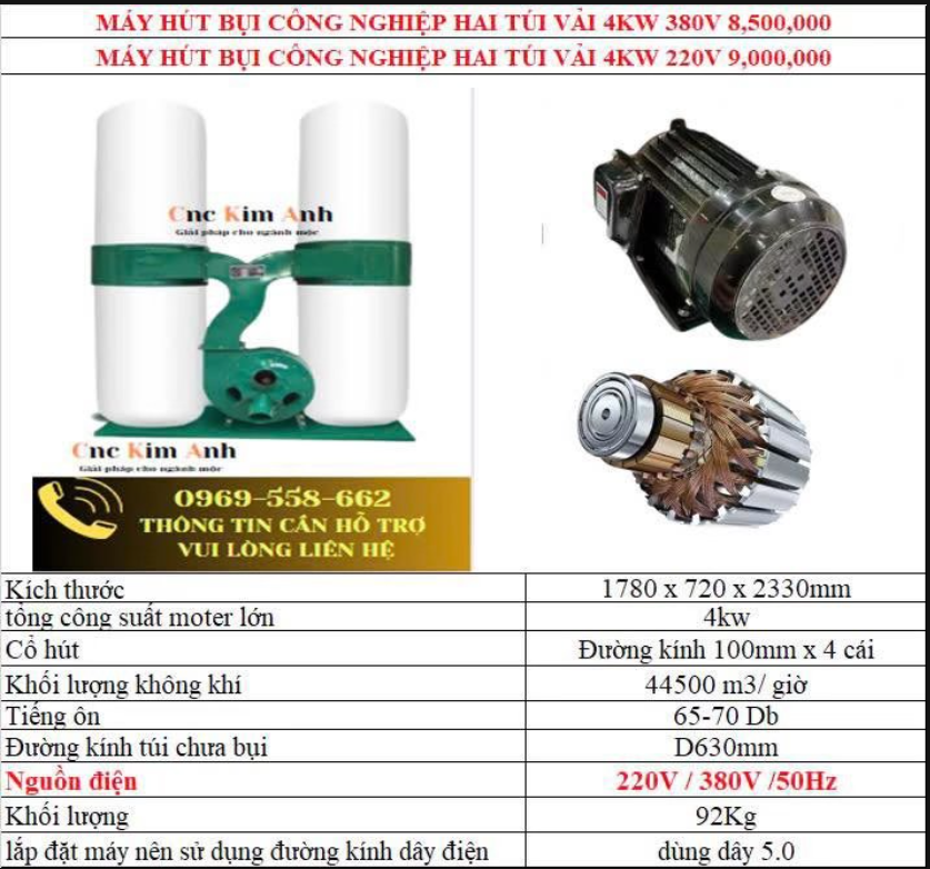 Máy Hút Bụi Công Nghiệp 4kW Điện 380V