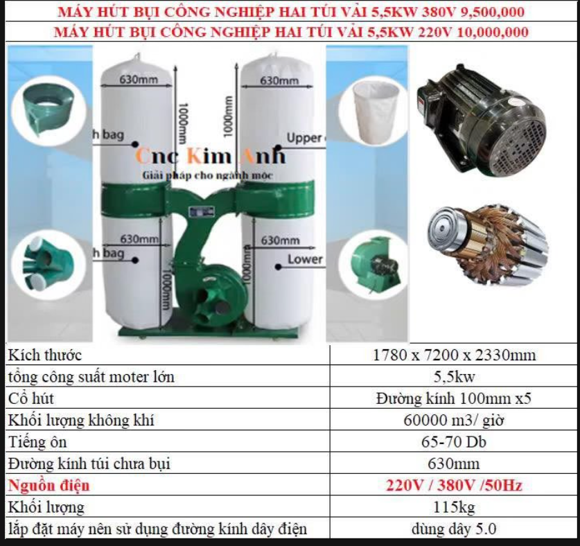 Máy Hút Bụi Công Nghiệp 5.5kW 380V